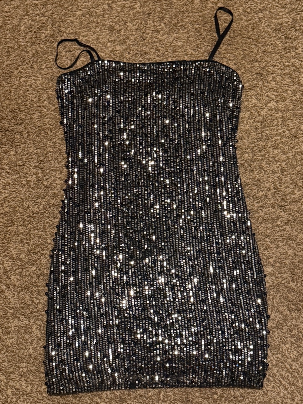 Black Sequin Spaghetti-Strap Mini Dress